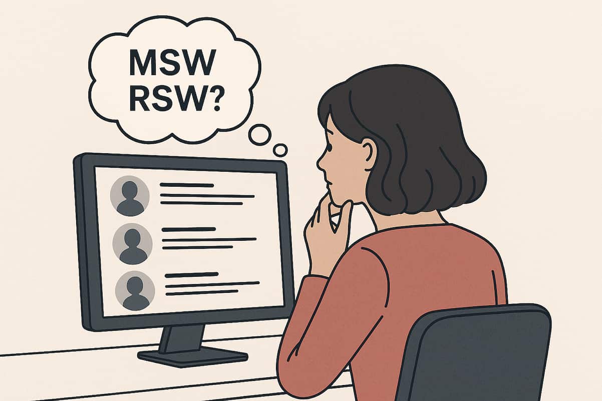What does MSW RSW mean when looking for a therapist?