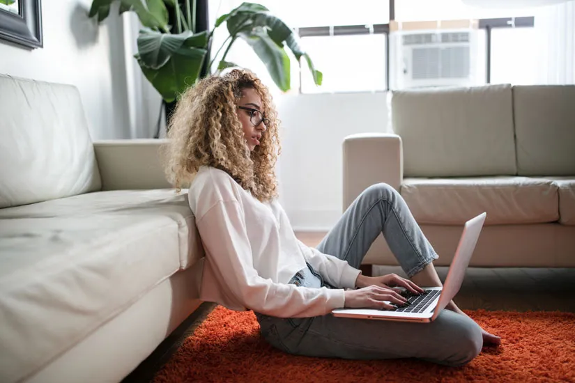 A person browsing mental health articles at home