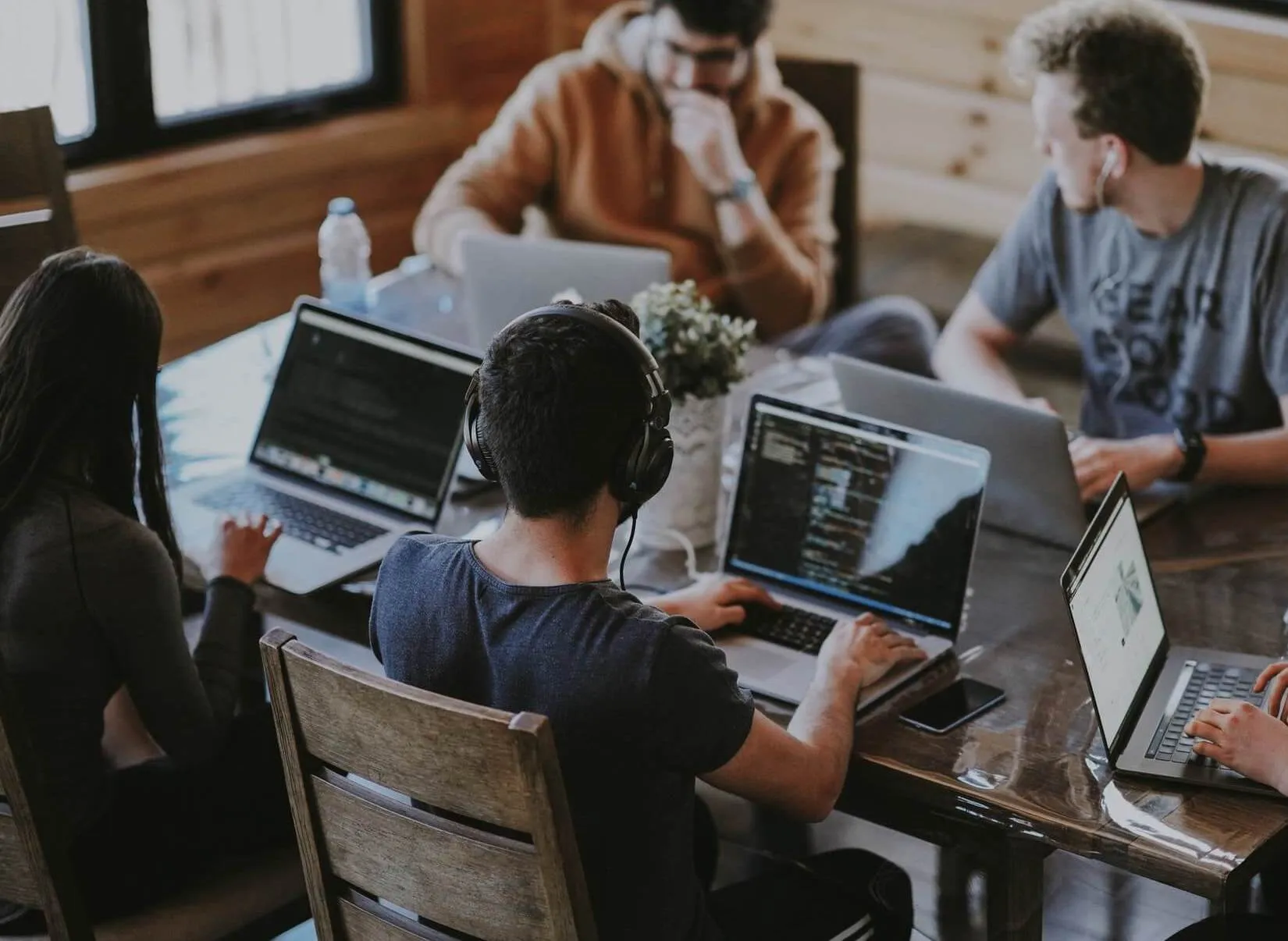 A team working together at a shared table
